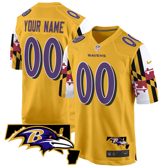 Men's Baltimore Ravens Active Player Custom Gold Maryland Flag Vapor Limited Football Game Jersey Men's Baltimore Ravens Active Player Custom Gold Maryland Flag Vapor Limited Football Game Jersey